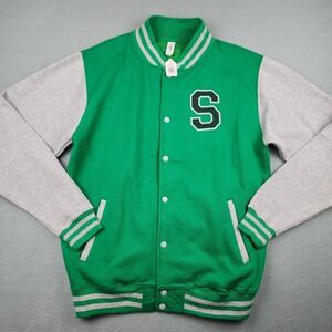 Just Hoods Jacket Mens XL Green Gray Shamrock Varsity Snap Letterman JHA043 NWT
